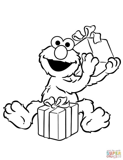 elmo opening birthday presents coloring page  printable coloring