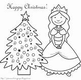 Princess Christmas Coloring Pages Colouring Disney Simple Tree Xmas sketch template