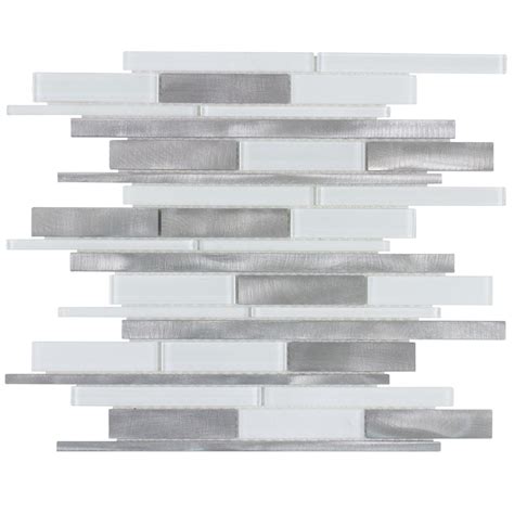 Linear Gray White Glossy Glass And Metal Mosaic Tile Mto0142