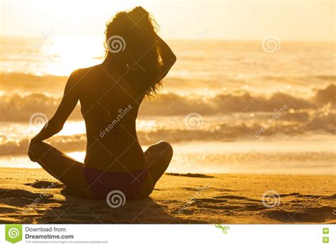 woman girl sitting sunrise sunset bikini beach stock image image of
