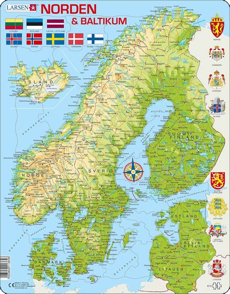 k3 norden kart over verden og regioner puslespill