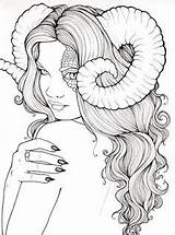 Coloring Demon Girl Pages Fantasy Drawing Deviantart Adult Printable Tattoo Adults Face Foux Drawings Line Sketches Colouring Book Demons Color sketch template