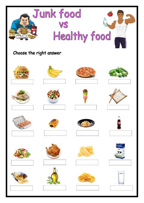 junk food  healthy food worksheet healthy  unhealthy food