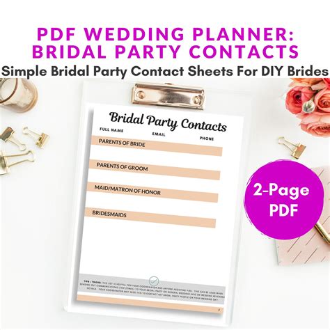 bridal party list  printable wedding planner wedding etsy