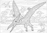 Coloring Dinosaur Pterodactyl Dinosaurs Pages Adult Battle Doodle Zentangle Stylized Elements Hidden Justcolor sketch template