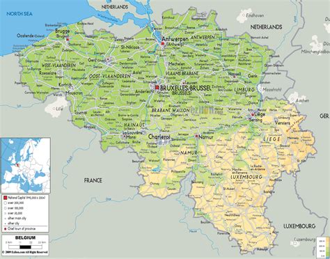 physical map  belgium ezilon maps