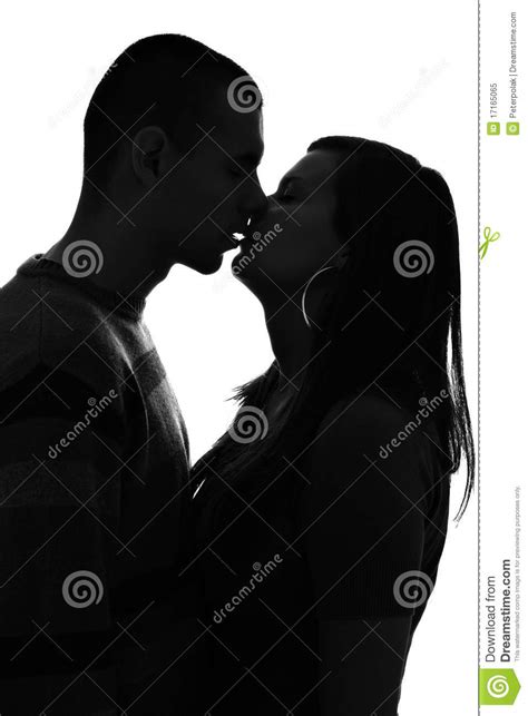 Silhouette Of Kissing Couple Isolated On White Royalty