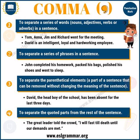 comma rules comma definition examples  esl learners esl grammar