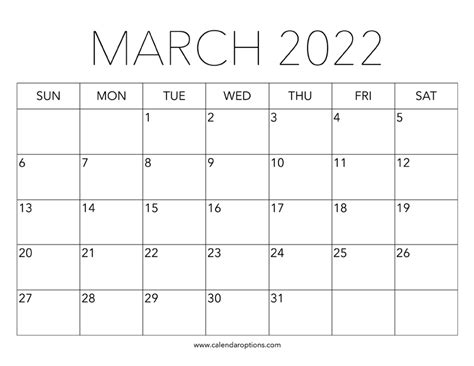 printable march  calendar calendar options