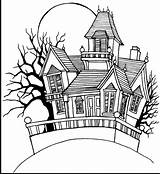 Haunted Coloring House Pages Printable Adults Kids sketch template