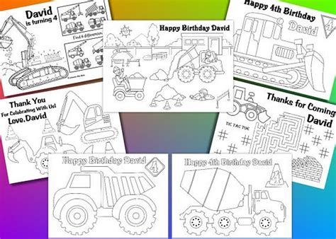 construction birthday party truck party coloring pages etsy