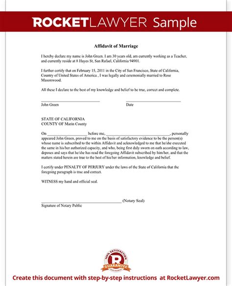 affidavit  marriage form marriage affidavit letter sample