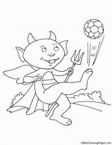 Devil Playing Football Funny Coloring sketch template