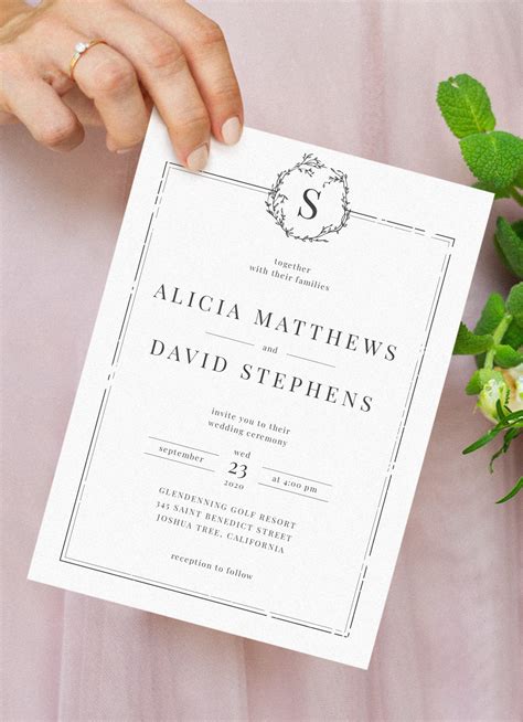 printable classic formal wedding invitation