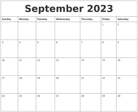 september  blank calendar printable