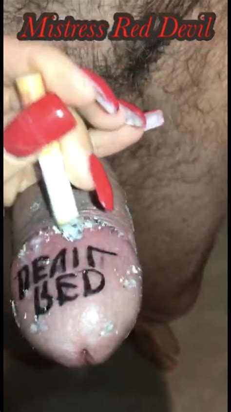 mistress red devil cock torture and pissing on his cock mov