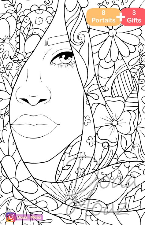 adult coloring book  portraits coloring pages  printable anti
