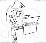 Whatever Businesswoman Holding Sign Toonaday Clip Royalty Outline Illustration Cartoon Rf 2021 sketch template