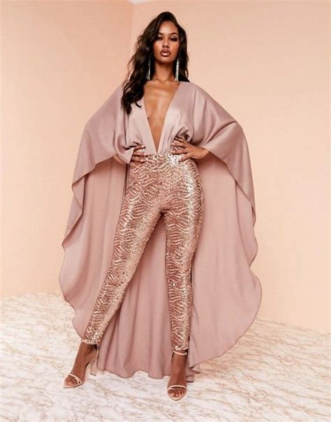 asos design luxe combinaison effet cape  sequins  rose asos rose gold clothes rose