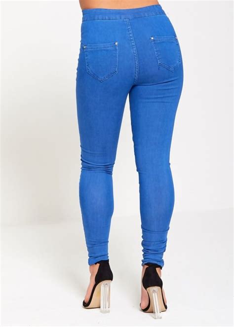 blue high waist extreme ripped skinny jeans