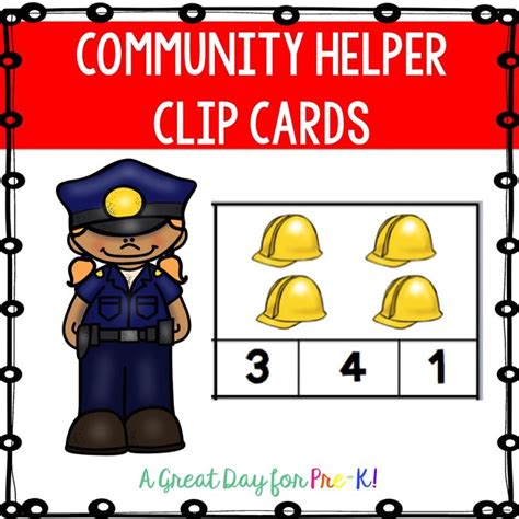 community helper number clip cards  preschool prek
