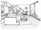 Room Living Drawing Perspective Interior Sketches Pages House Drawings Simple Draw Line Point Modern City Choose Board Bedroom sketch template
