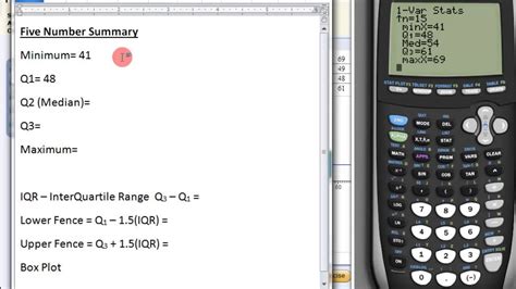 ti calculator  find  number summary quartiles iqr box plot youtube