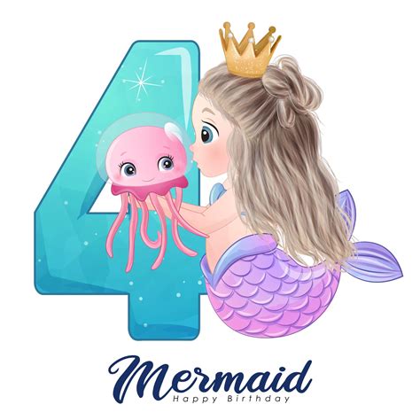 cute mermaid  number  digital clipart