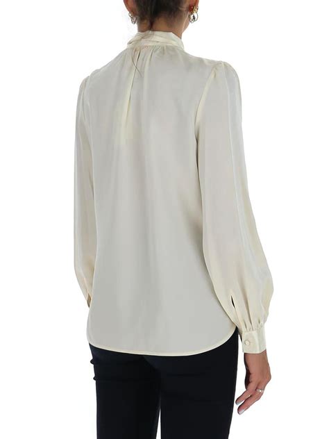 Tory Burch Satin Pussybow Blouse In White Lyst