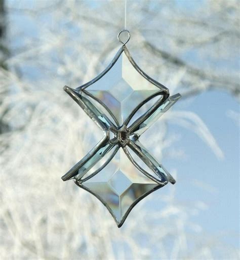 3d Clear Beveled Glass Snowflake Ornament With Silver Lines Etsy