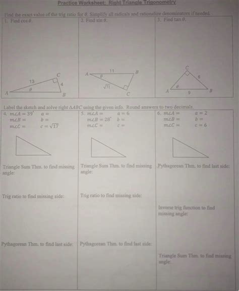 Right Triangle Trigonometry Worksheets Jaimie Bleck