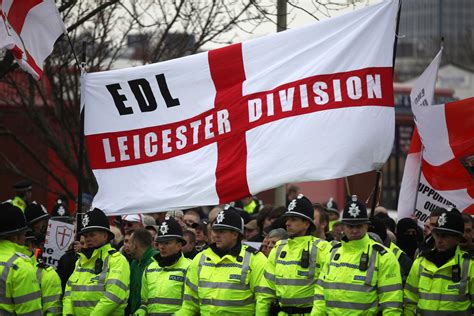 English Defence League Edl Supporters March Across Leicester