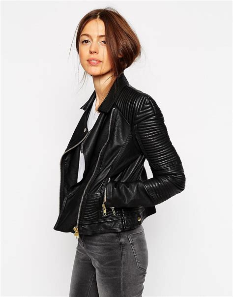 asos asos faux leather biker jacket  structured shoulder  multi stitch  asos