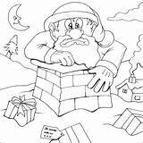 Santa Colouring Stuck Coloring Pages Xmas Print Chimney sketch template