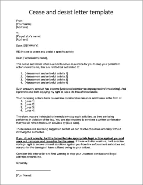 free cease and desist letter template for download signeasy
