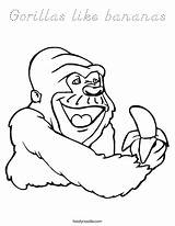 Coloring Gorillas Bananas Gorilla Print Ll Banana Eating sketch template