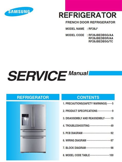 samsung rfjbedb sg sr sg refrigerator service manual refrigerator service samsung