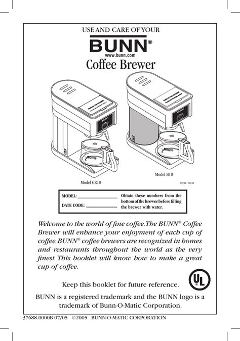bunn coffee maker parts diagram https www manualshelf  manual bunn grb   care manual