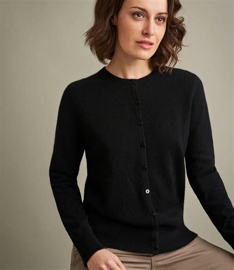 black womens luxurious pure cashmere crew neck cardigan woolovers