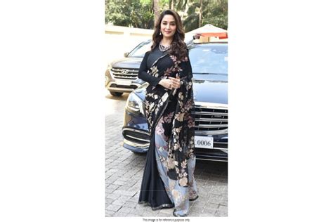 Buy Bollywood Madhuri Dixit Inspired Black Georgette Saree