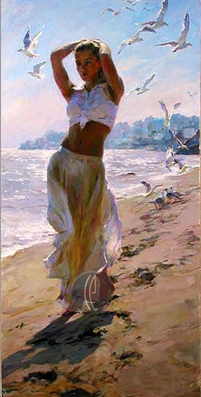 Original High Quality Portrait Oil Painting Girls Beach
