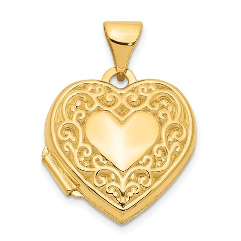 icecarats  yellow gold scroll heart photo pendant charm locket