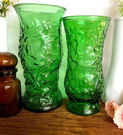 vintage green glass vase  eo brody hoosier glass  etsy