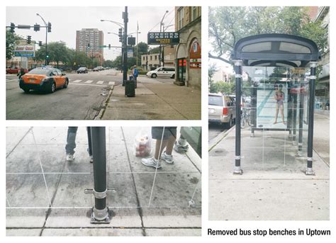 eyes on the street bus stop benches removed to prevent loitering