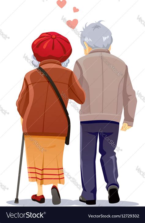 Old Couple In Love Walking Together Royalty Free Vector