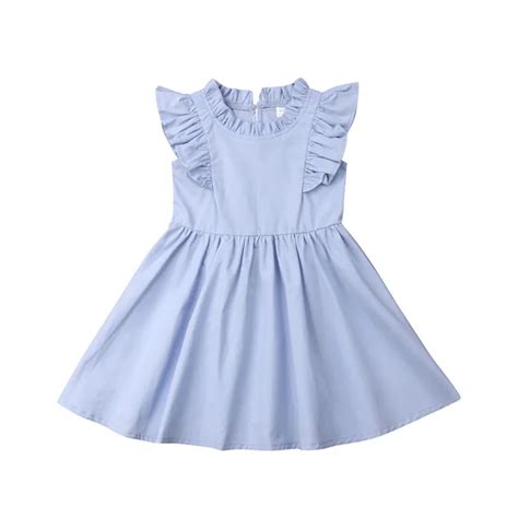blue dress  girls toddler baby girls sleeveless dress   fashion children party ruffle