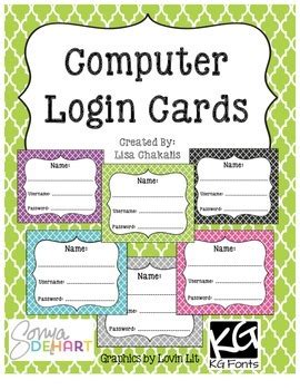 computer login cards   chakalis kindergarten tpt