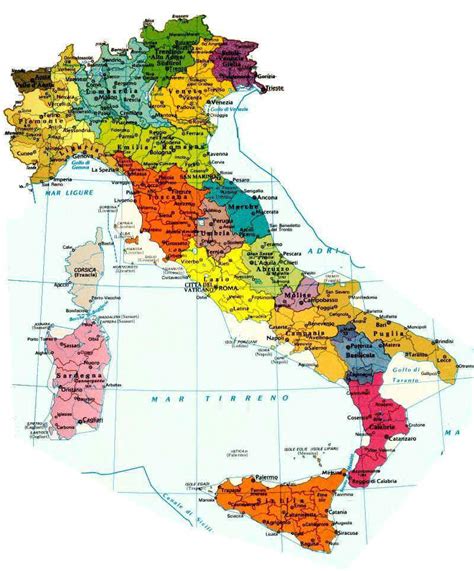 italie kaart streken kaart