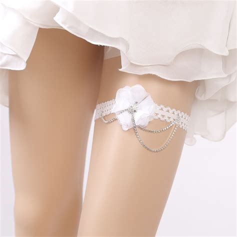 bruiloft kousenband strass parel borduurwerk bloem kralen wit sexy jarretels voor vrouwen