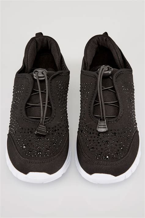 black embellished trainers in eee fit